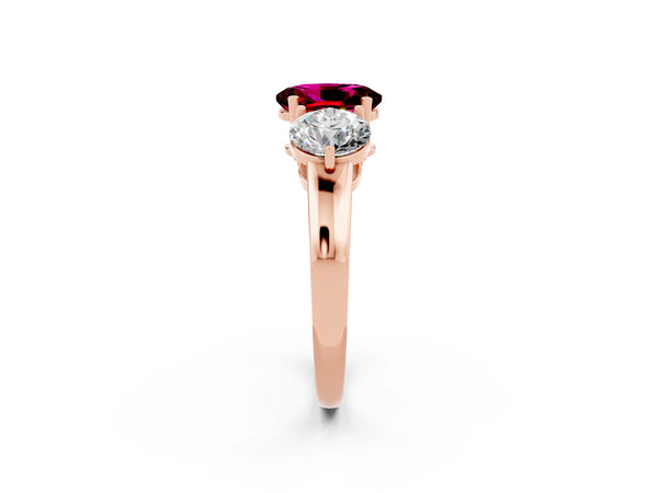 Rose gold Oval Cut Garnet Three-Stone Ring with Prong Setting and Classic Band