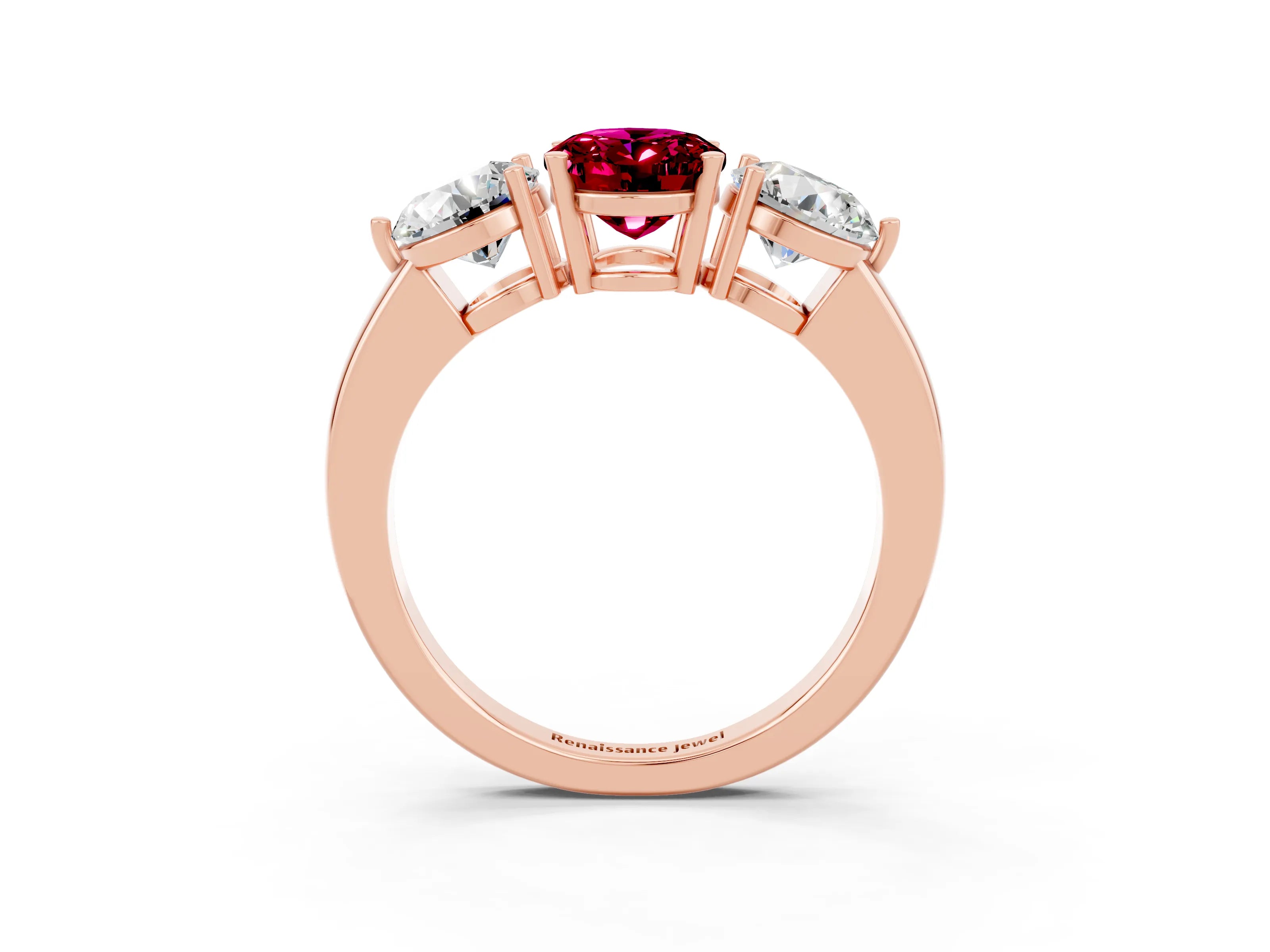 Rose gold Oval Cut Garnet Three-Stone Ring with Prong Setting and Classic Band_3