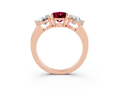 Rose gold Oval Cut Garnet Three-Stone Ring with Prong Setting and Classic Band_3