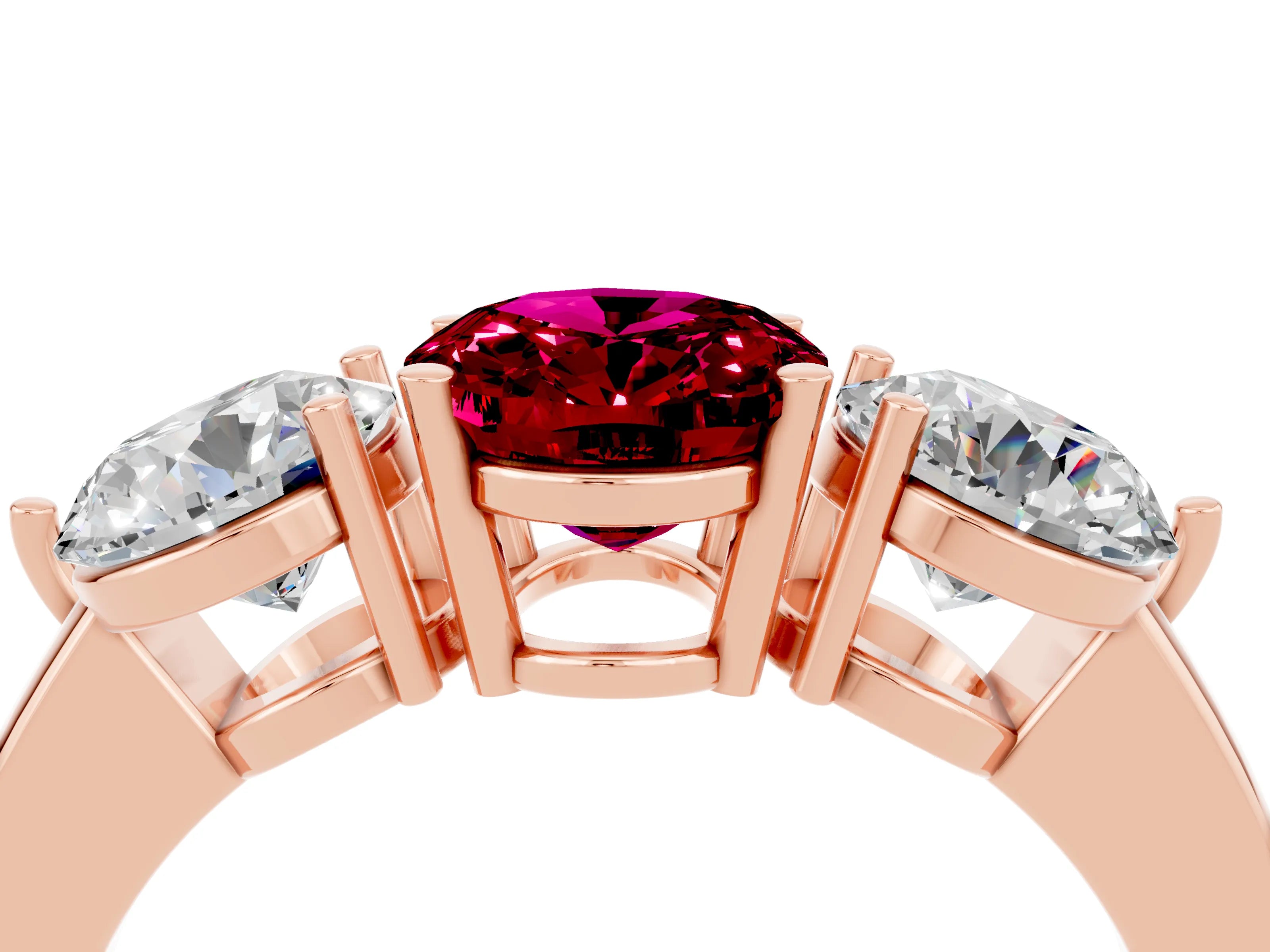 Rose gold Oval Cut Garnet Three-Stone Ring with Prong Setting and Classic Band_4