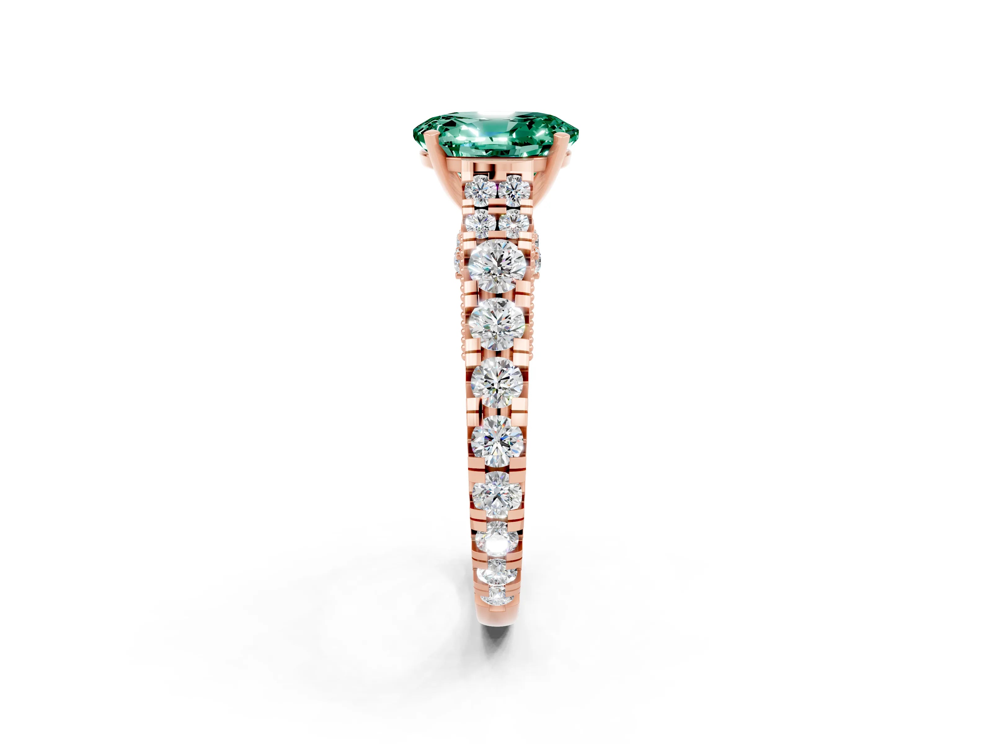 Rose gold Oval Cut Green Sapphire Classic Solitaire Ring with Pavé Band and Four-Prong Setting_2