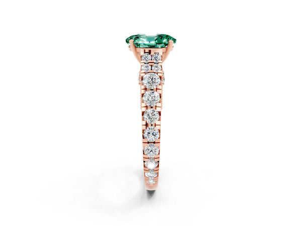 Rose gold Oval Cut Green Sapphire Classic Solitaire Ring with Pavé Band and Four-Prong Setting