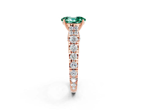 Rose gold Oval Cut Green Sapphire Classic Solitaire Ring with Pavé Band and Four-Prong Setting_2