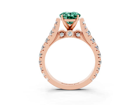 Rose gold Oval Cut Green Sapphire Classic Solitaire Ring with Pavé Band and Four-Prong Setting_3