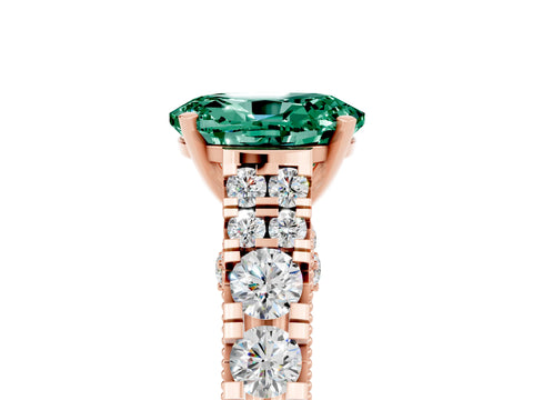 Rose gold Oval Cut Green Sapphire Classic Solitaire Ring with Pavé Band and Four-Prong Setting_5