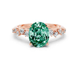 Rose gold Oval Cut Green Sapphire Cluster Side Stone Solitaire Ring with Prong Setting_24