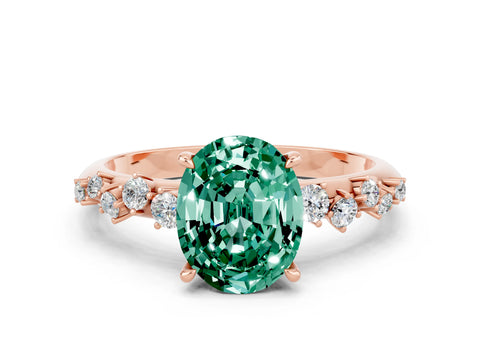 Rose gold Oval Cut Green Sapphire Cluster Side Stone Solitaire Ring with Prong Setting_24