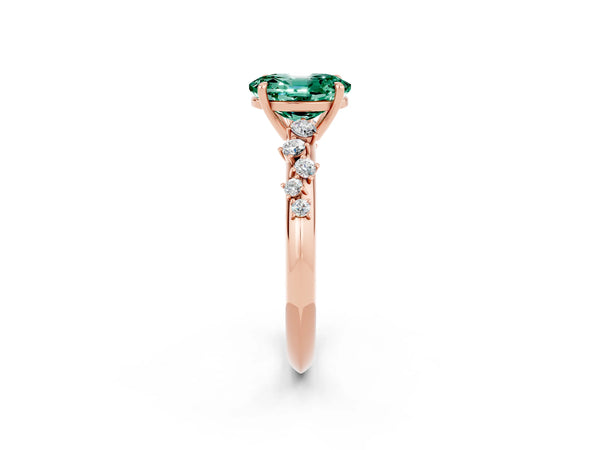 Rose gold Oval Cut Green Sapphire Cluster Side Stone Solitaire Ring with Prong Setting