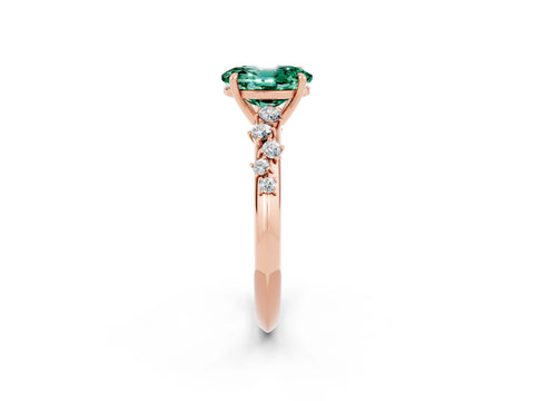 Rose gold Oval Cut Green Sapphire Cluster Side Stone Solitaire Ring with Prong Setting_26
