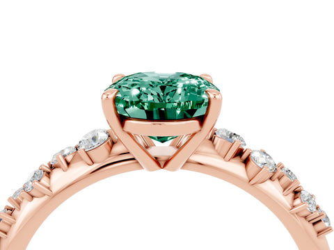 Rose gold Oval Cut Green Sapphire Cluster Side Stone Solitaire Ring with Prong Setting_28