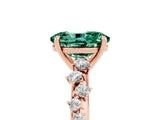 Rose gold Oval Cut Green Sapphire Cluster Side Stone Solitaire Ring with Prong Setting_29