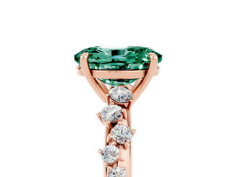 Rose gold Oval Cut Green Sapphire Cluster Side Stone Solitaire Ring with Prong Setting_29