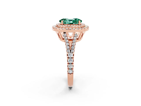 Rose gold Oval Cut Green Sapphire Double Halo Ring with Pavé Band and Prong Setting_14
