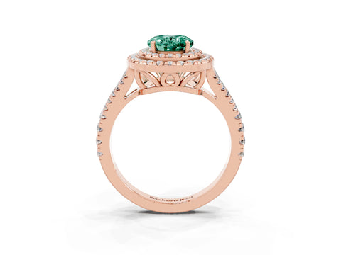 Rose gold Oval Cut Green Sapphire Double Halo Ring with Pavé Band and Prong Setting_15