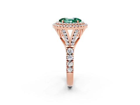 Rose gold Oval Cut Green Sapphire Double Halo Ring with Split Shank and Prong Setting_14