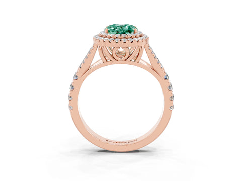 Rose gold Oval Cut Green Sapphire Double Halo Ring with Split Shank and Prong Setting_15