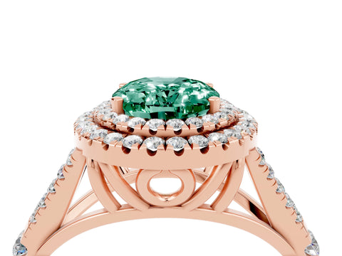 Rose gold Oval Cut Green Sapphire Double Halo Ring with Split Shank and Prong Setting_16