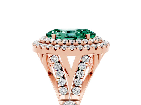 Rose gold Oval Cut Green Sapphire Double Halo Ring with Split Shank and Prong Setting_17