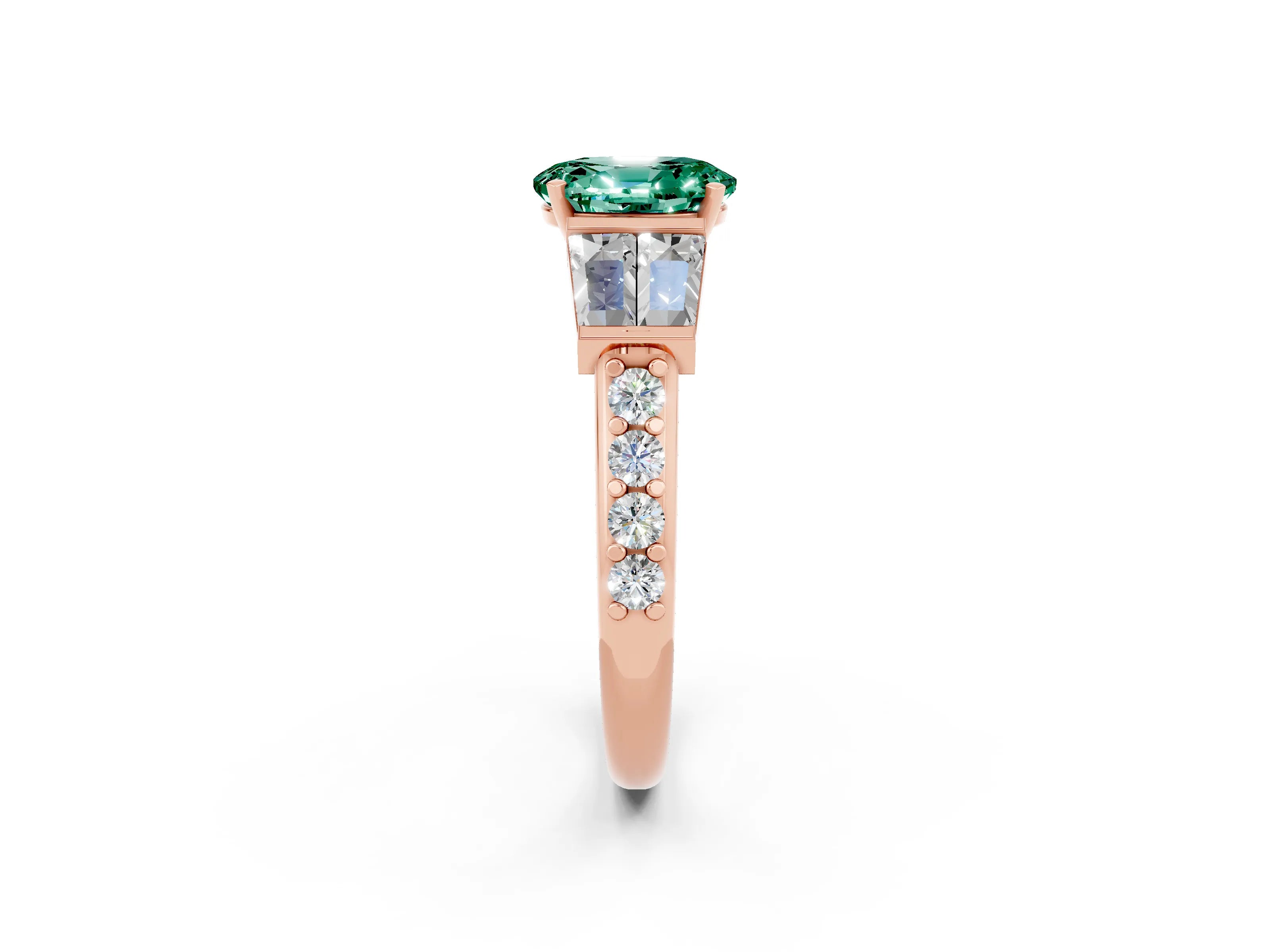 Rose gold Oval Cut Green Sapphire Engagement Ring with Baguette Side Stones and Channel Set Band_2