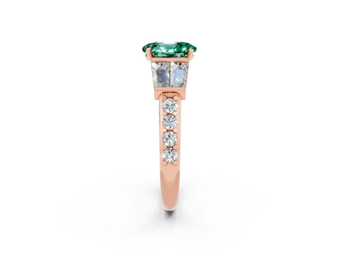 Rose gold Oval Cut Green Sapphire Engagement Ring with Baguette Side Stones and Channel Set Band_2