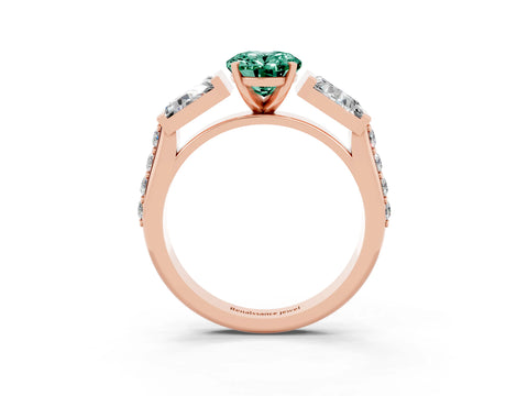 Rose gold Oval Cut Green Sapphire Engagement Ring with Baguette Side Stones and Channel Set Band_3