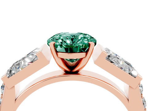 Rose gold Oval Cut Green Sapphire Engagement Ring with Baguette Side Stones and Channel Set Band_4