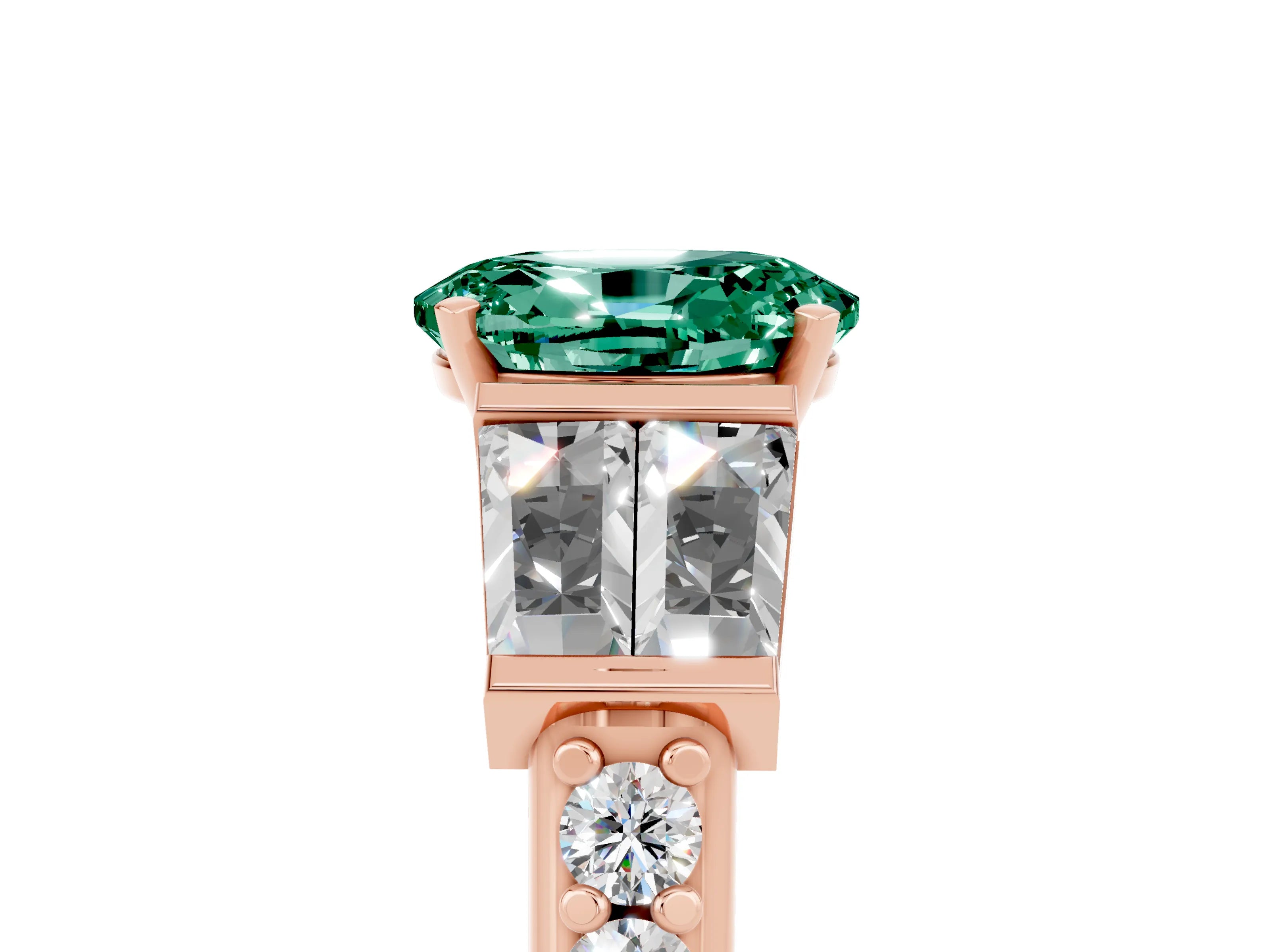 Rose gold Oval Cut Green Sapphire Engagement Ring with Baguette Side Stones and Channel Set Band_5