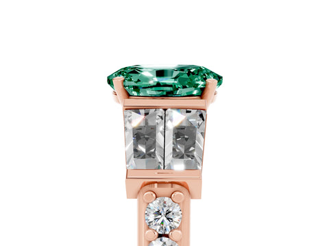 Rose gold Oval Cut Green Sapphire Engagement Ring with Baguette Side Stones and Channel Set Band_5