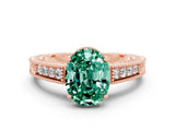 Rose gold Oval Cut Green Sapphire Engagement Ring with Milgrain Channel Set Band and Prong Setting