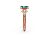 Rose gold Oval Cut Green Sapphire Engagement Ring with Milgrain Channel Set Band and Prong Setting_2