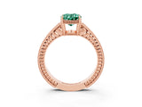 Rose gold Oval Cut Green Sapphire Engagement Ring with Milgrain Channel Set Band and Prong Setting_3