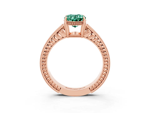 Rose gold Oval Cut Green Sapphire Engagement Ring with Milgrain Channel Set Band and Prong Setting_3