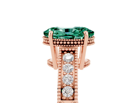 Rose gold Oval Cut Green Sapphire Engagement Ring with Milgrain Channel Set Band and Prong Setting_5