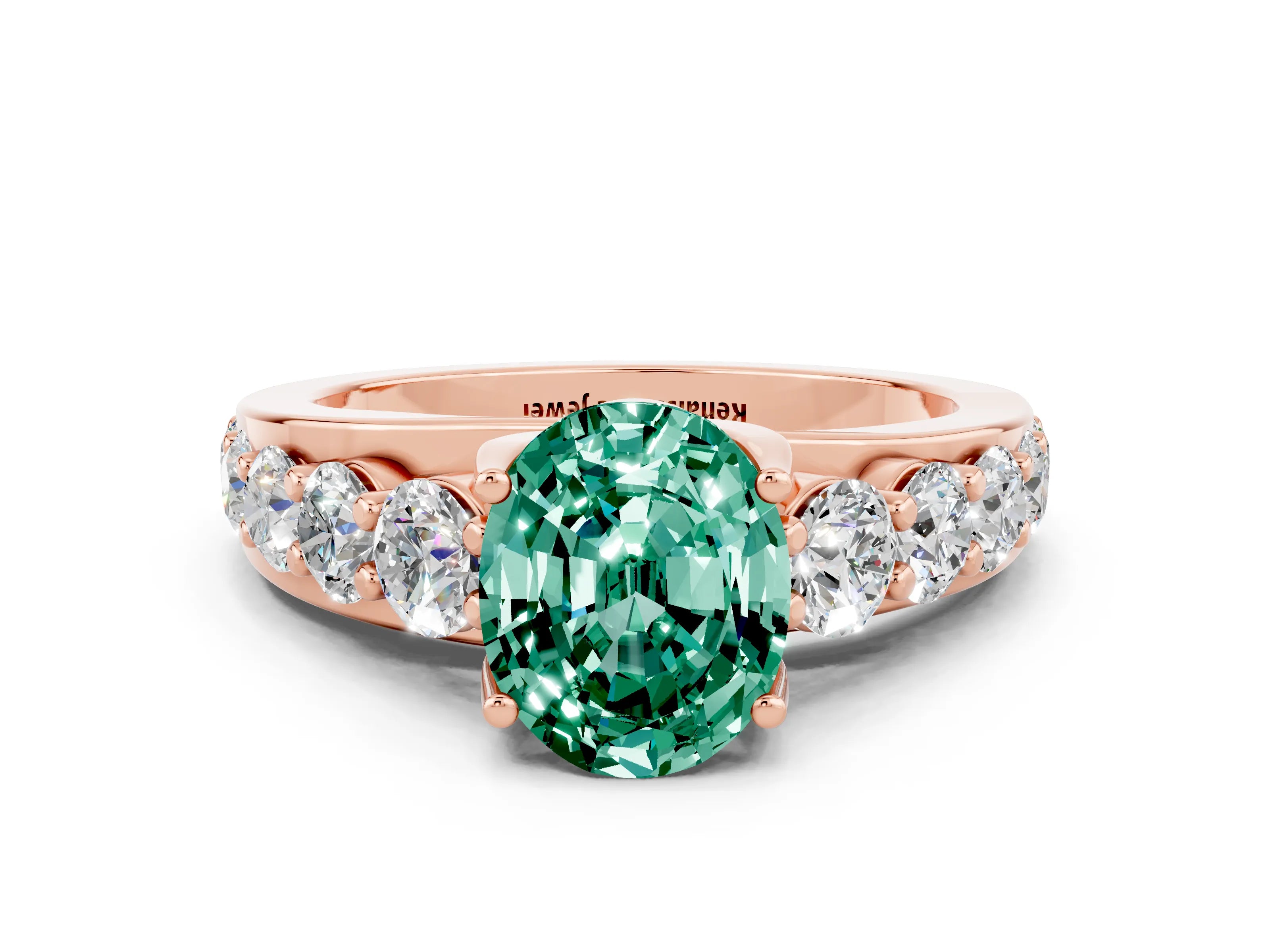 Rose gold Oval Cut Green Sapphire Engagement Ring with Pavé Band and Four-Prong Setting