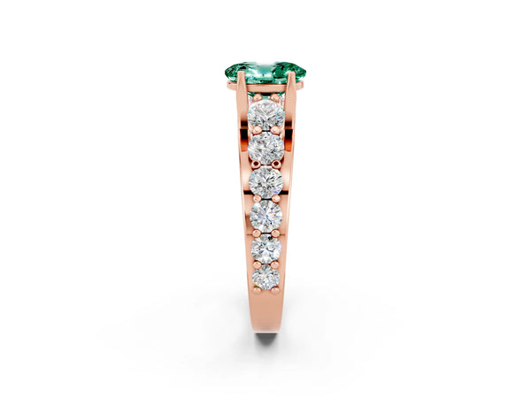 Rose gold Oval Cut Green Sapphire Engagement Ring with Pavé Band and Four-Prong Setting
