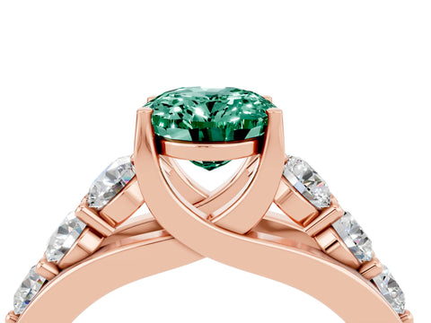 Rose gold Oval Cut Green Sapphire Engagement Ring with Pavé Band and Four-Prong Setting_4