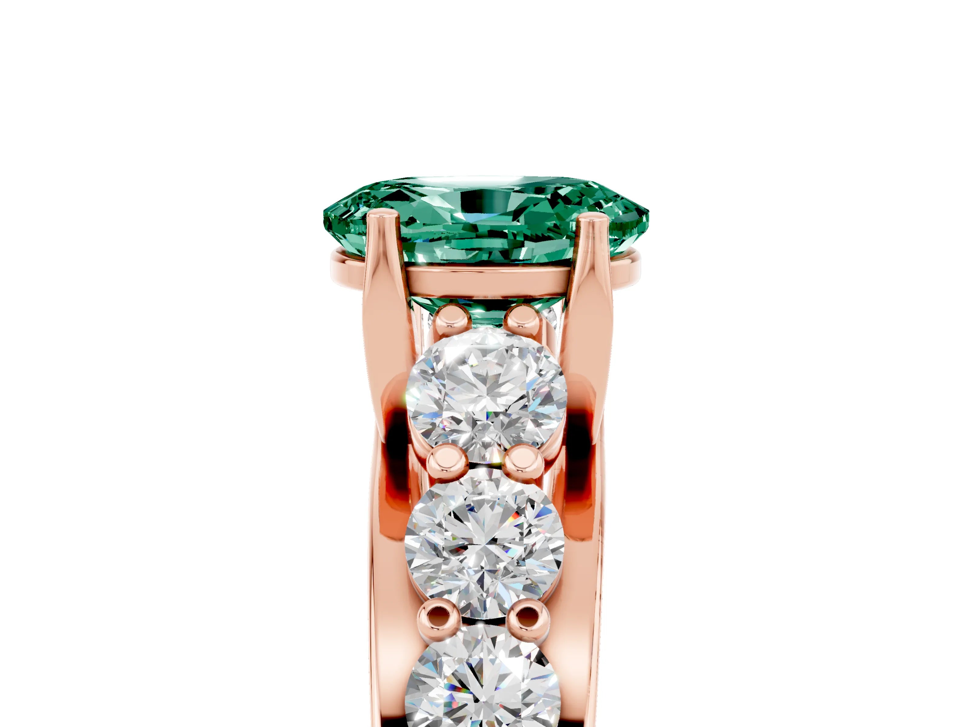 Rose gold Oval Cut Green Sapphire Engagement Ring with Pavé Band and Four-Prong Setting_5