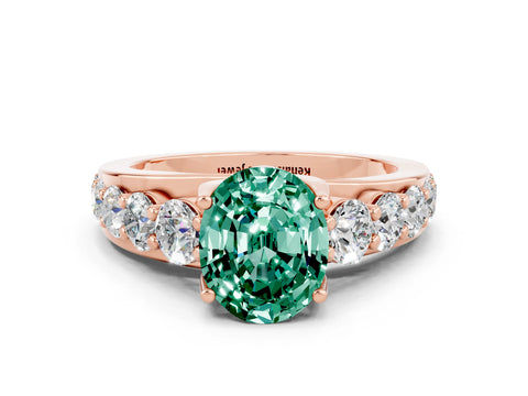 Rose gold Oval Cut Green Sapphire Engagement Ring with Pavé Band and Four-Prong Setting