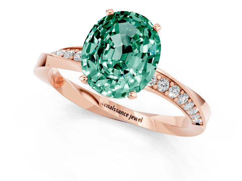 Rose gold Oval Cut Green Sapphire Engagement Ring with Side Stone Accents and Four-Prong Setting_28