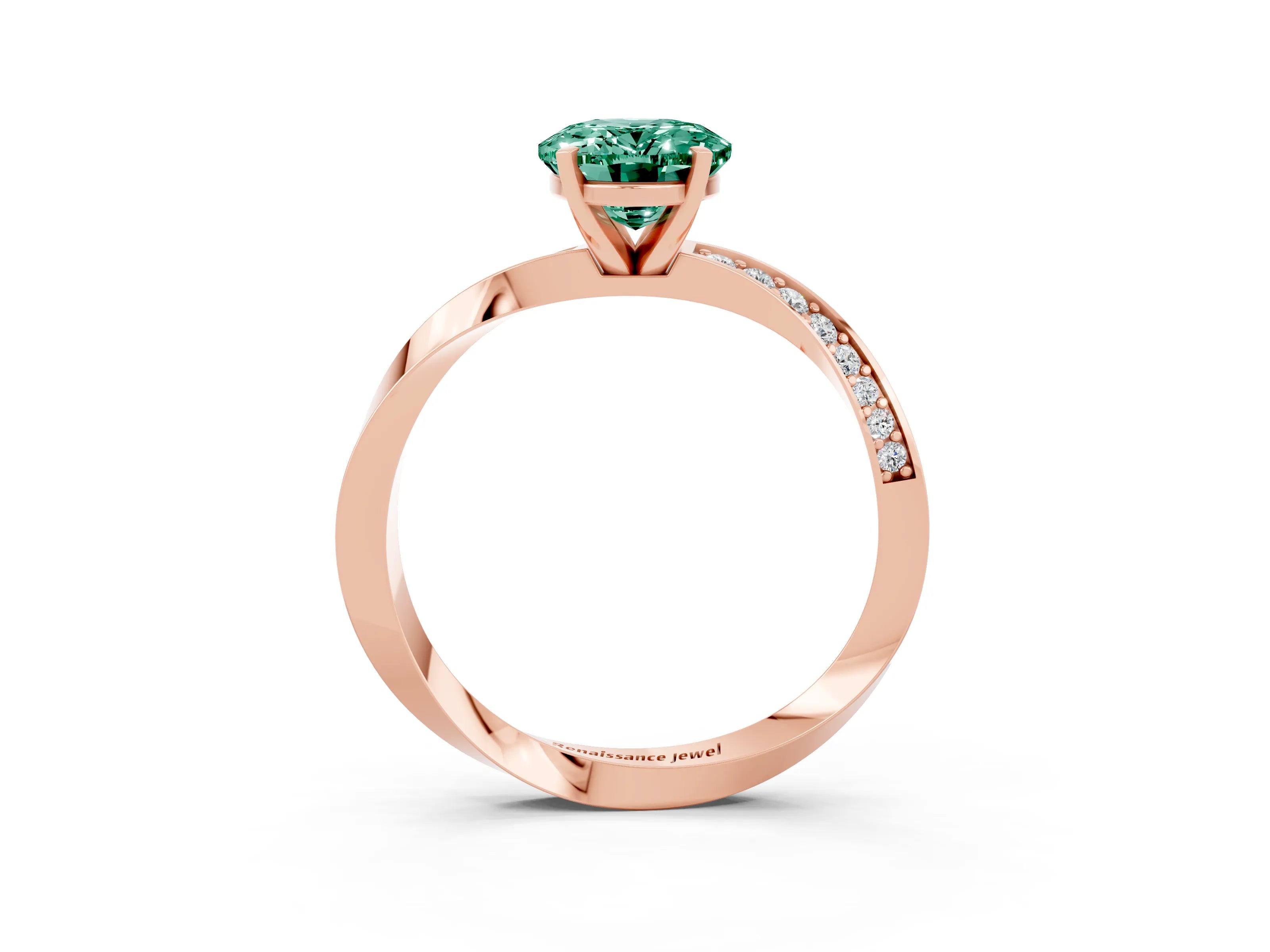 Rose gold Oval Cut Green Sapphire Engagement Ring with Side Stone Accents and Four-Prong Setting_30
