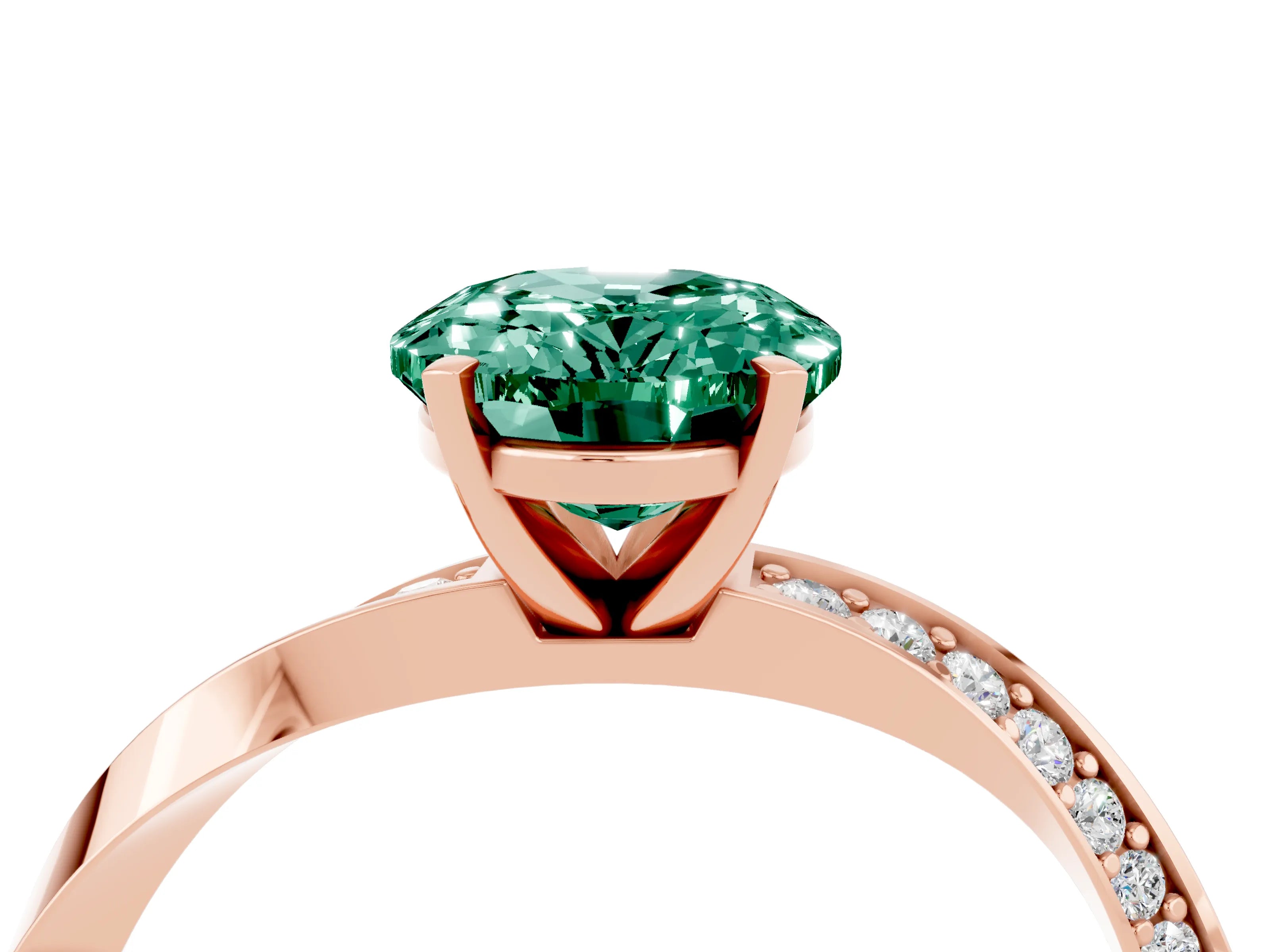 Rose gold Oval Cut Green Sapphire Engagement Ring with Side Stone Accents and Four-Prong Setting_31