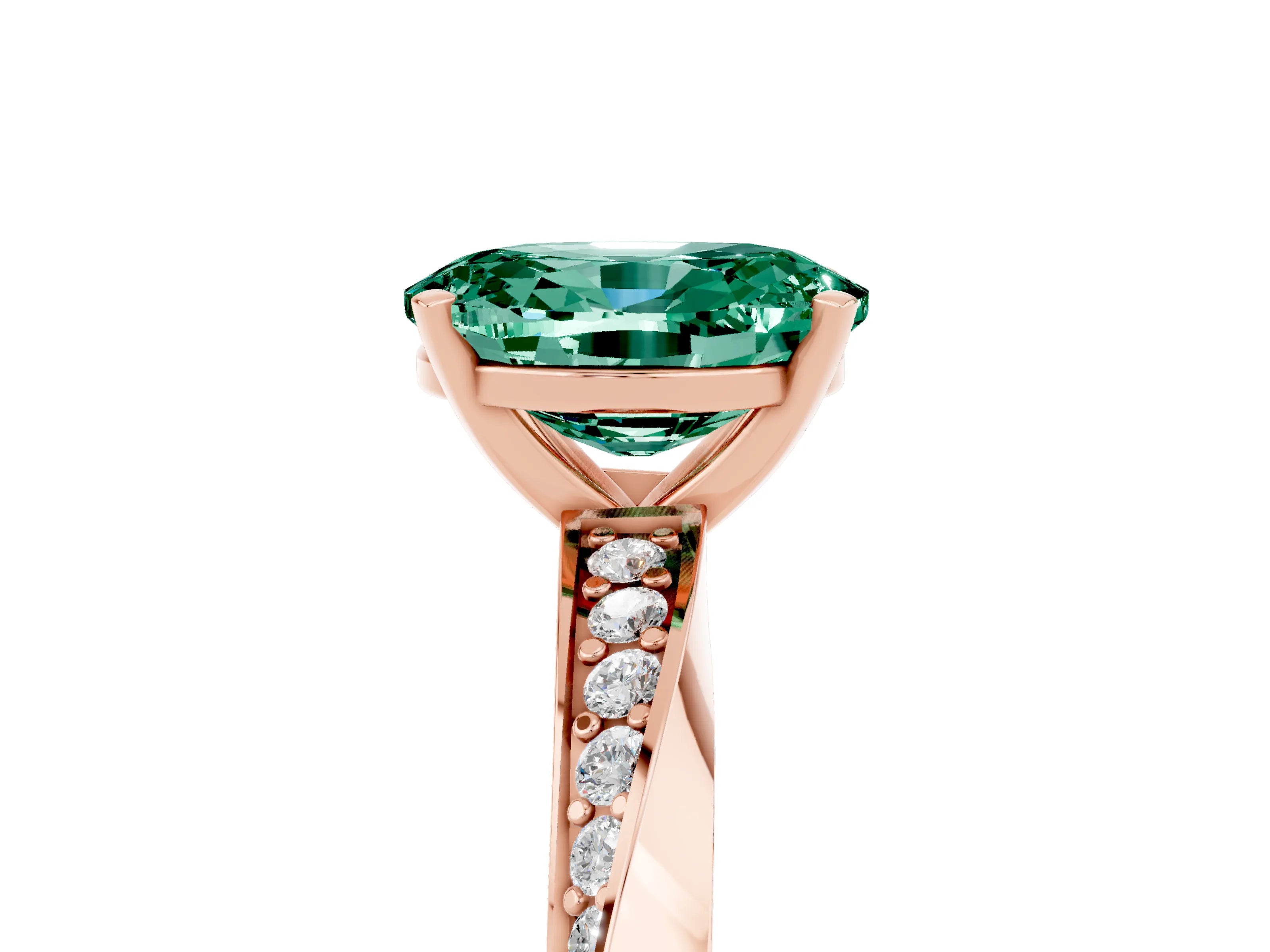 Rose gold Oval Cut Green Sapphire Engagement Ring with Side Stone Accents and Four-Prong Setting_32