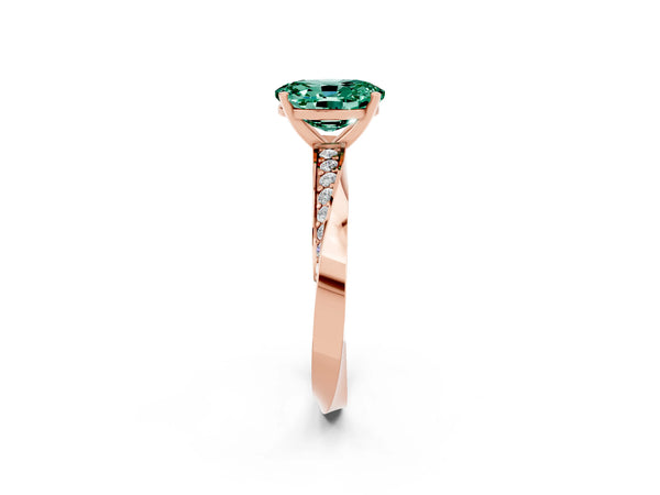 Rose gold Oval Cut Green Sapphire Engagement Ring with Side Stone Accents and Four-Prong Setting