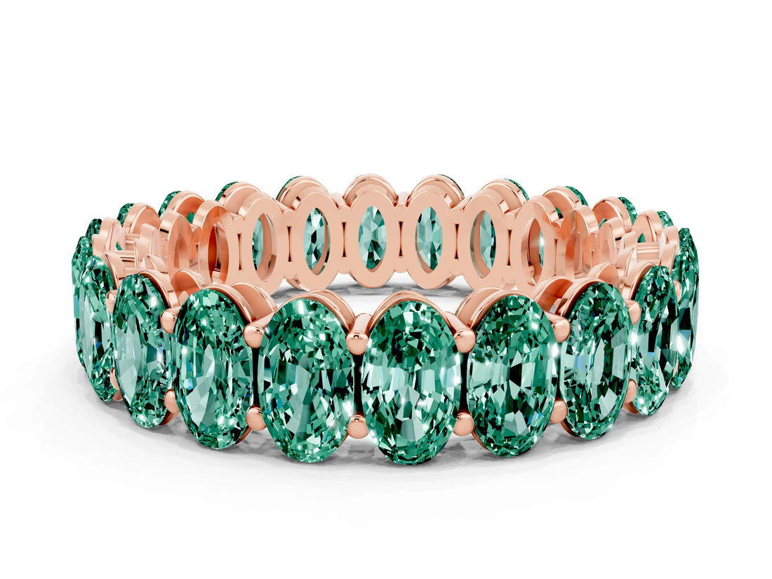 Rose gold Oval Cut Green Sapphire Eternity Band with Shared Prong Setting