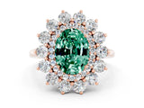 Rose gold Oval Cut Green Sapphire Floral Double Halo Engagement Ring with Prong Setting_36
