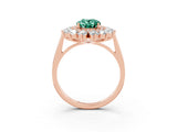 Rose gold Oval Cut Green Sapphire Floral Double Halo Engagement Ring with Prong Setting_39