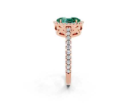 Rose gold Oval Cut Green Sapphire Halo Engagement Ring with Pavé Band and Prong Setting_14