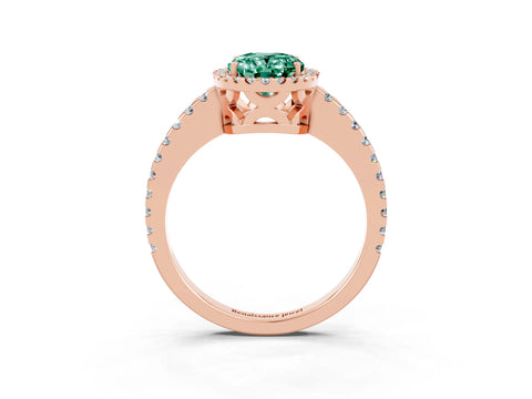Rose gold Oval Cut Green Sapphire Halo Engagement Ring with Pavé Band and Prong Setting_15