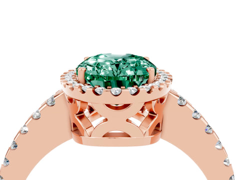 Rose gold Oval Cut Green Sapphire Halo Engagement Ring with Pavé Band and Prong Setting_16