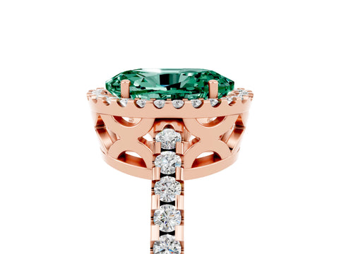 Rose gold Oval Cut Green Sapphire Halo Engagement Ring with Pavé Band and Prong Setting_17
